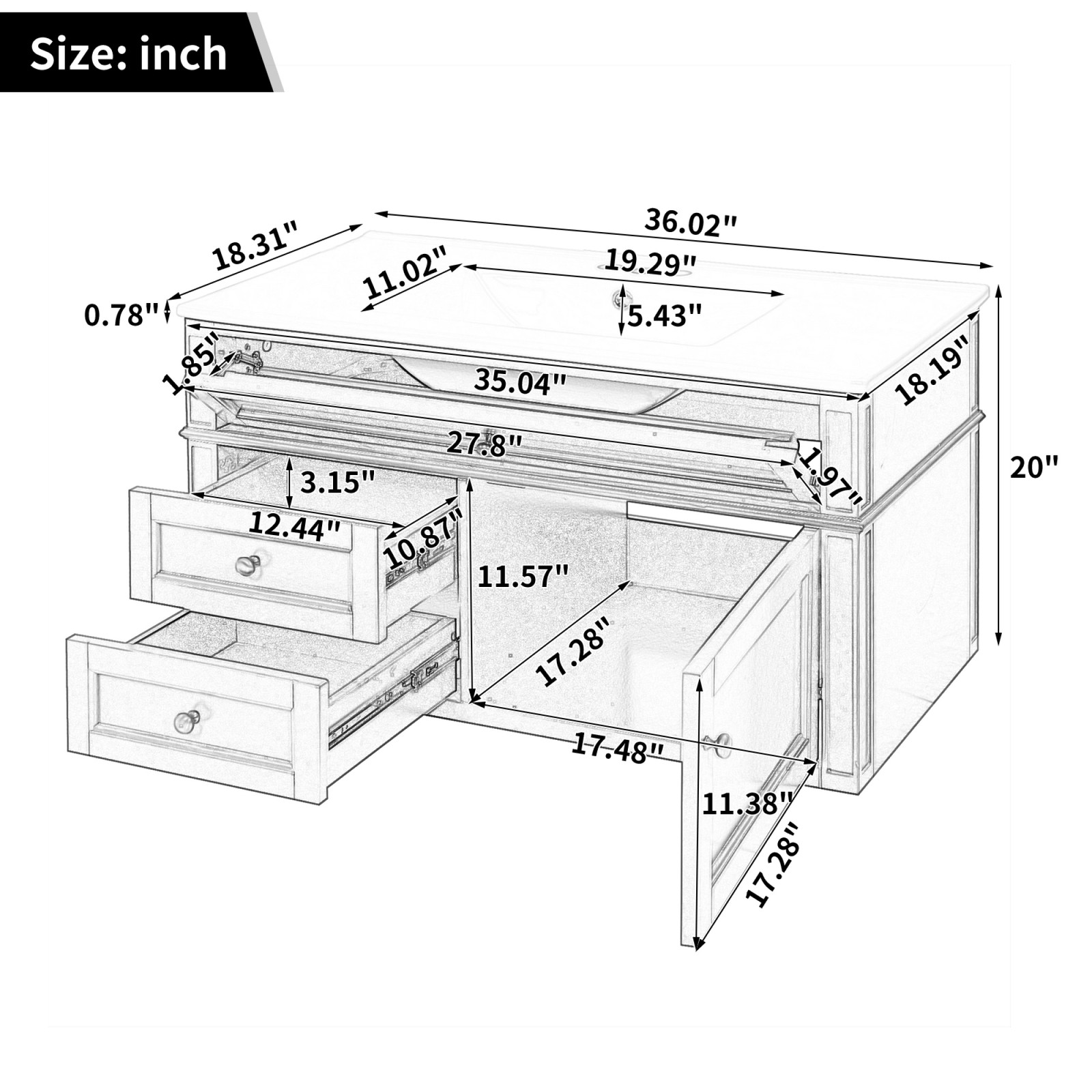FUNIDEE 36inch Floating Bathroom Vanity Set Storage Cabinet with Sink Combo