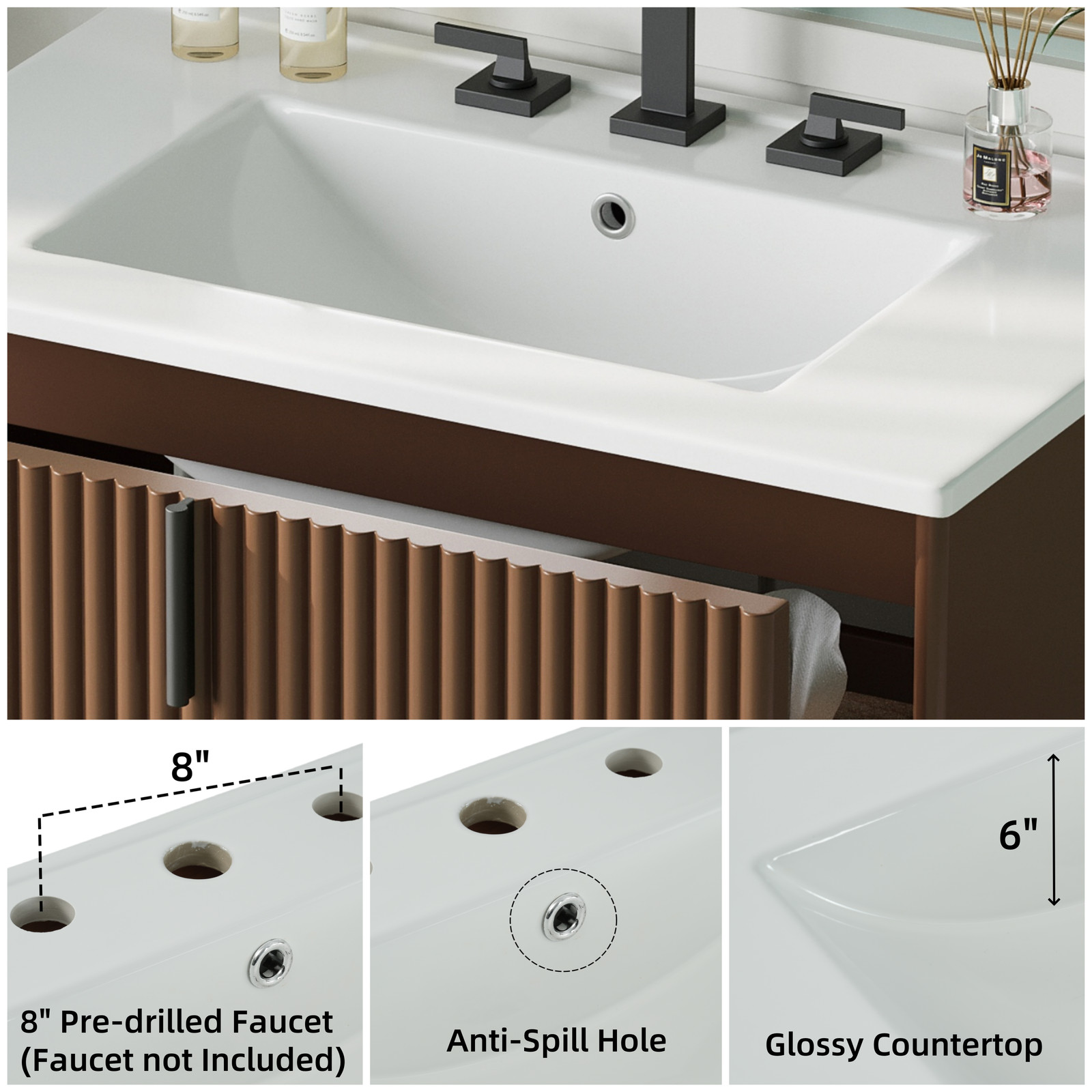 30″ Bathroom Vanity with Ceramic Sink Freestanding Bathroom Vanity w/2 Drawers