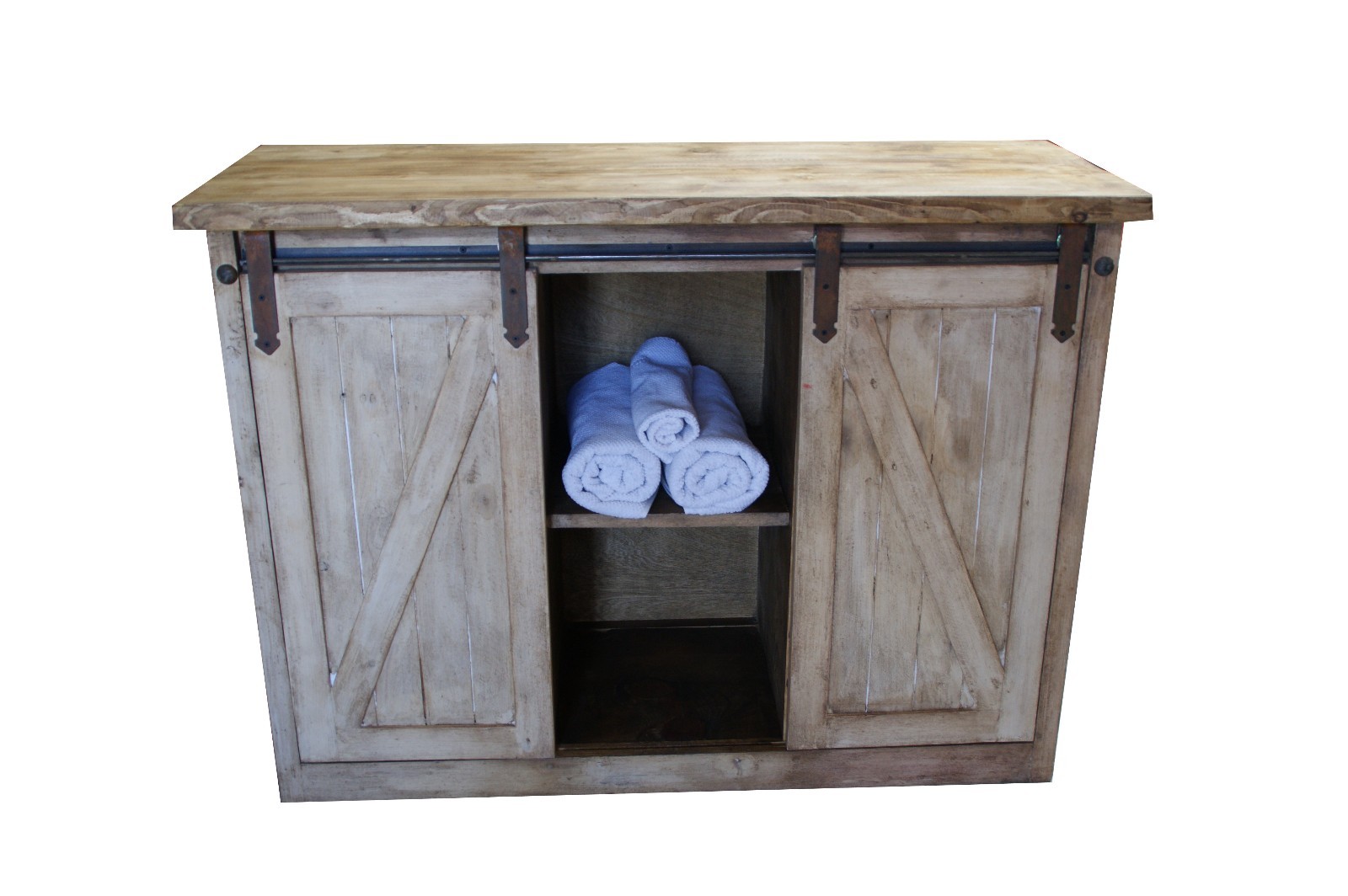 Farmhouse Rustic Reclaimed Wood White Barn Doors Bathroom Vanity