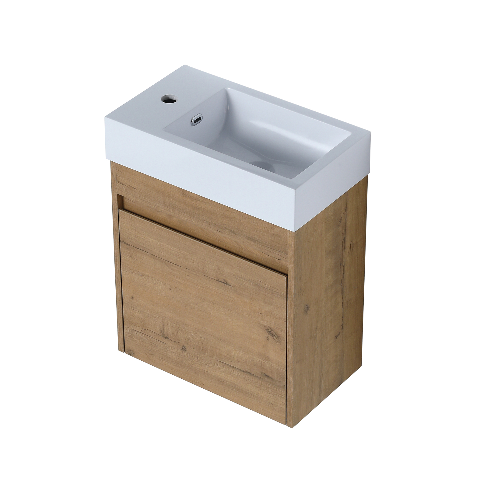 18in Wall Mounted Floating Bathroom Vanity Cabinet W/Resin Sink Oak Small Space