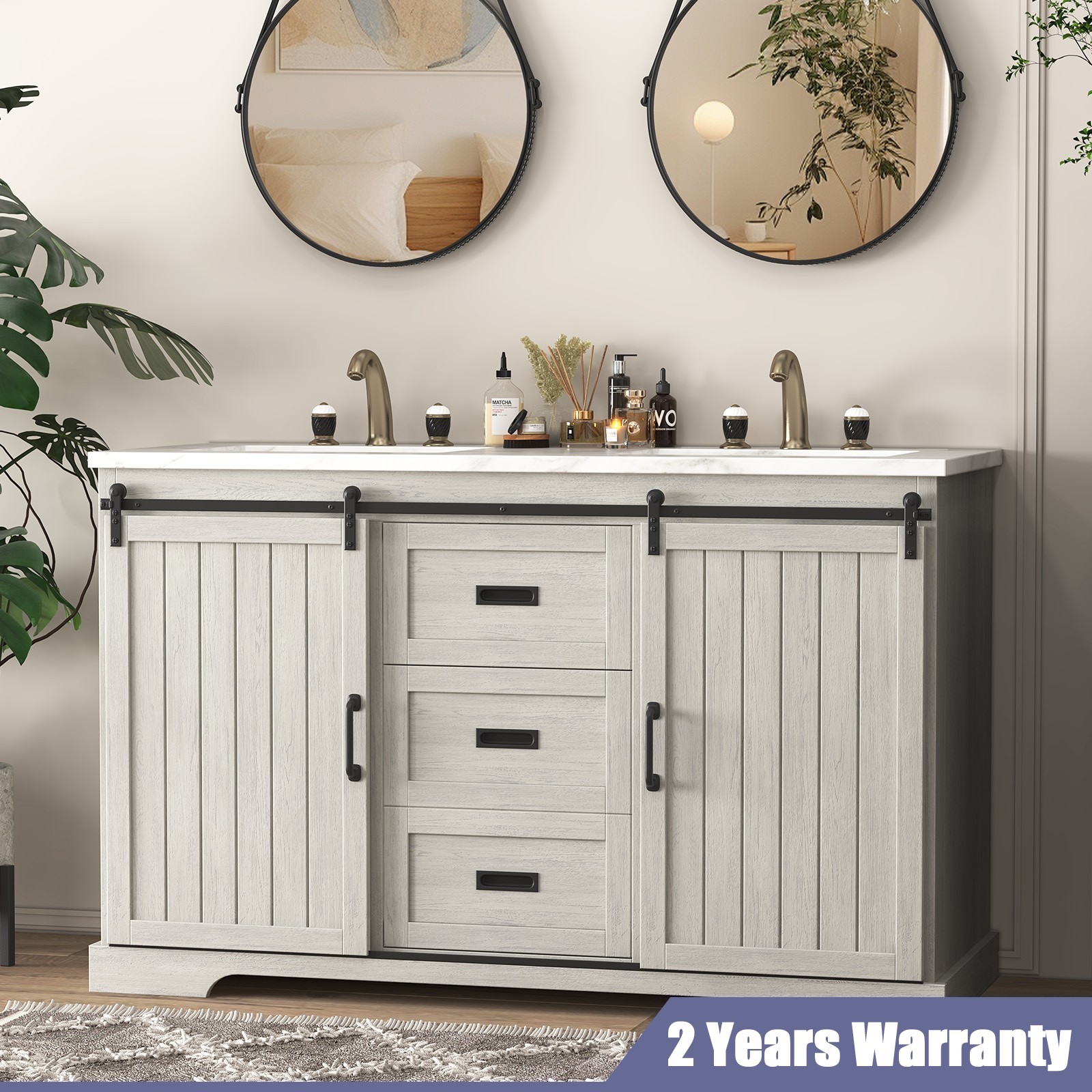 47″ Bathroom Vanity Cabinet with Double Sink Freestanding Storage Cabinet