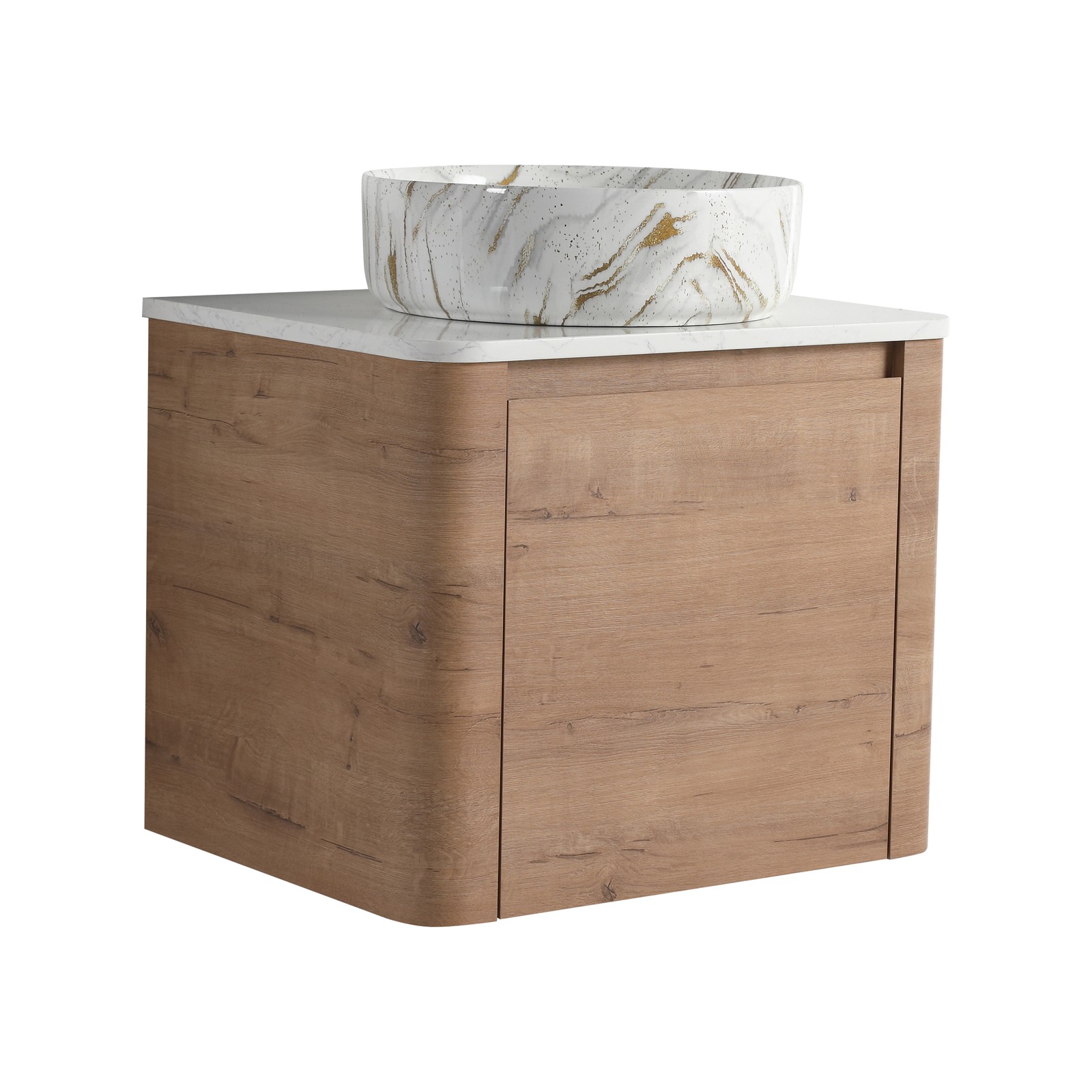 24 in Plywood Wall-Mounted Bathroom Vanity With Ceramic Vessel Sink Counter Top
