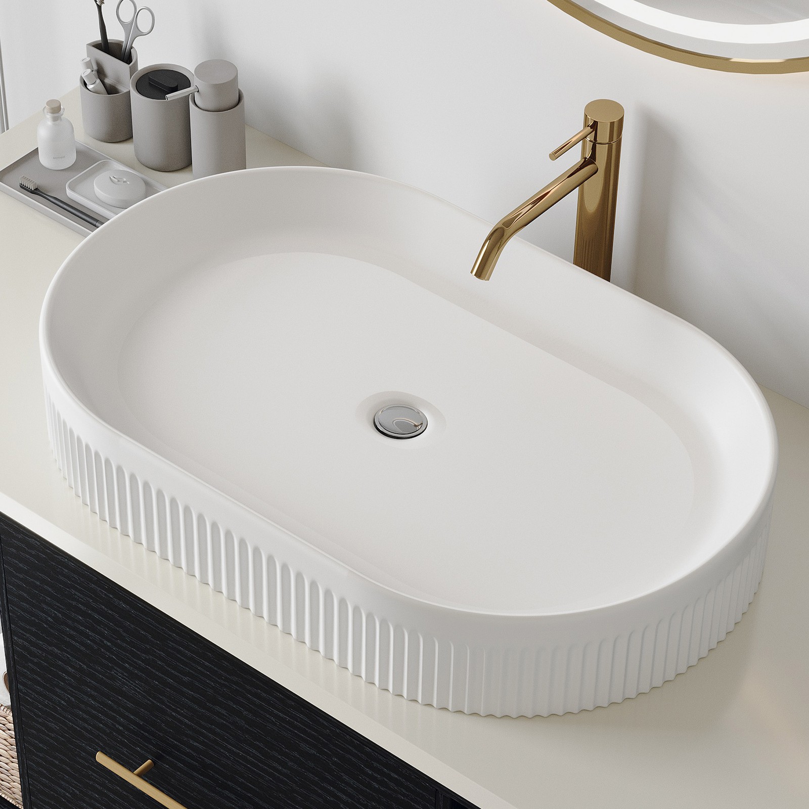 White Ceramic Oval Vessel Bathroom Sink 22.8-Inch