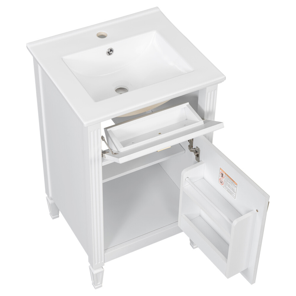20” Bathroom Vanity w Sink Solid Wood Legs Adjustable Shelf Tilt-Out Drawer