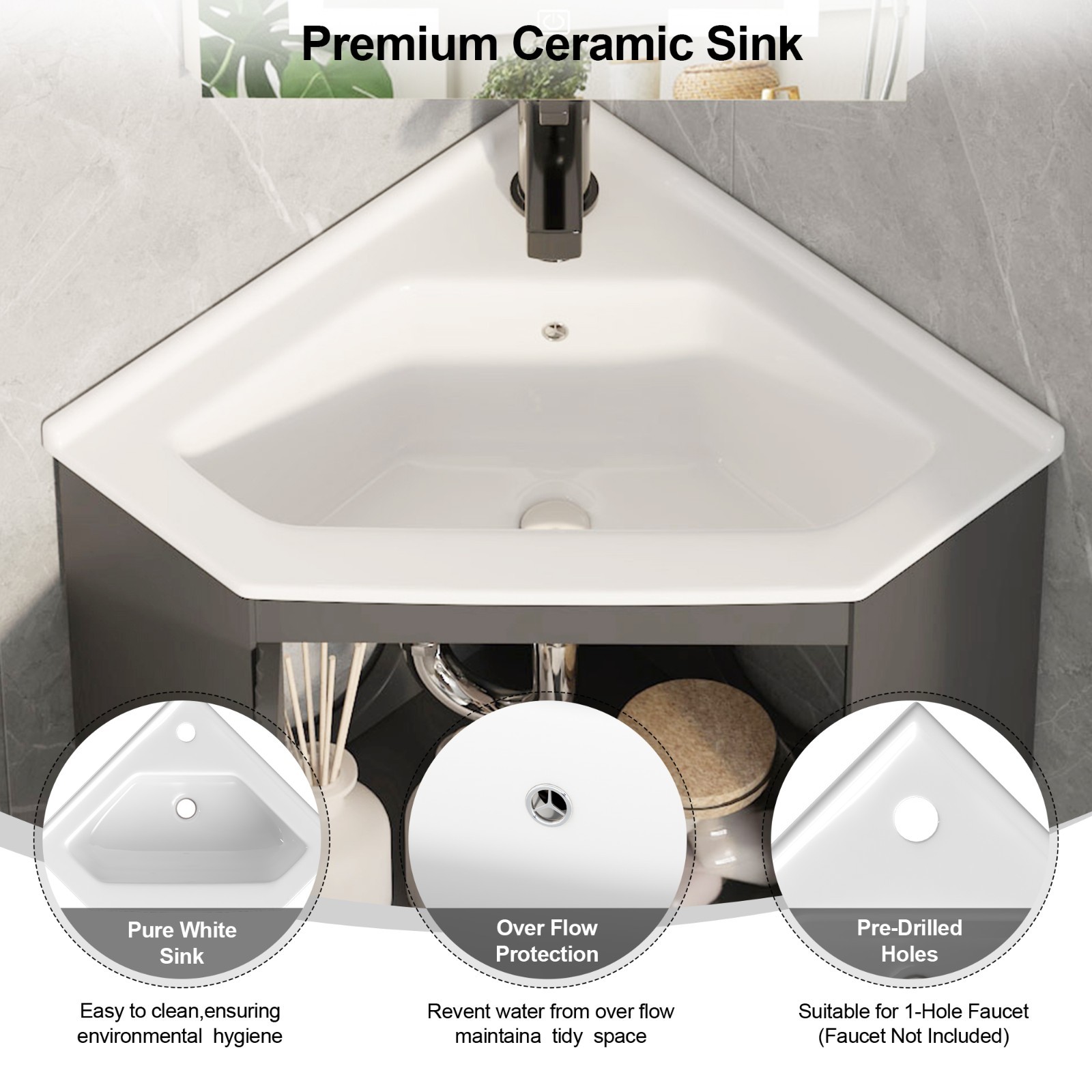 Corner Bathroom Vanity Sink Combo for Small Space Freestanding Storage Cabinet