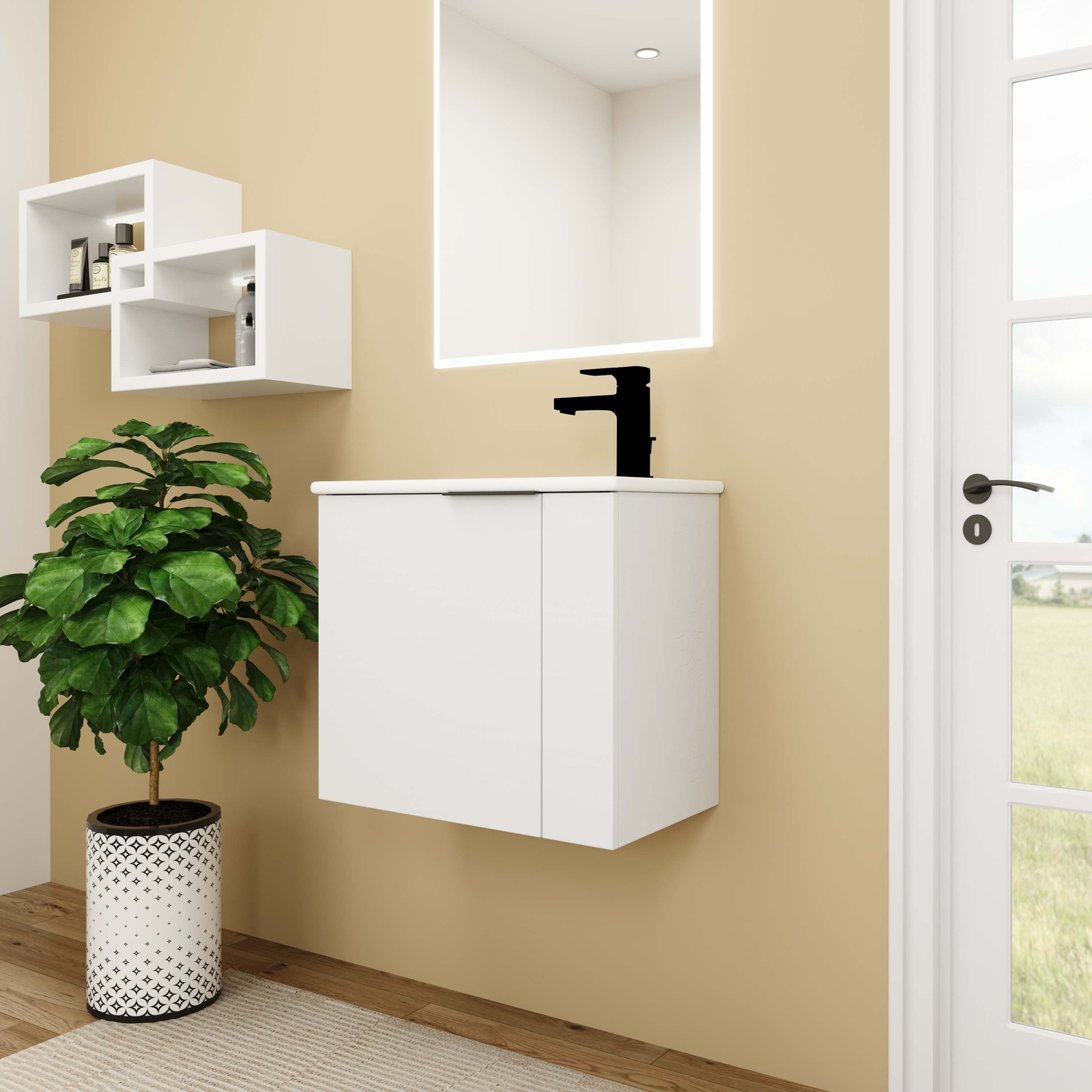 22” Wall Mounted Small Floating Bathroom Vanity w/ Sink Soft Close Door White