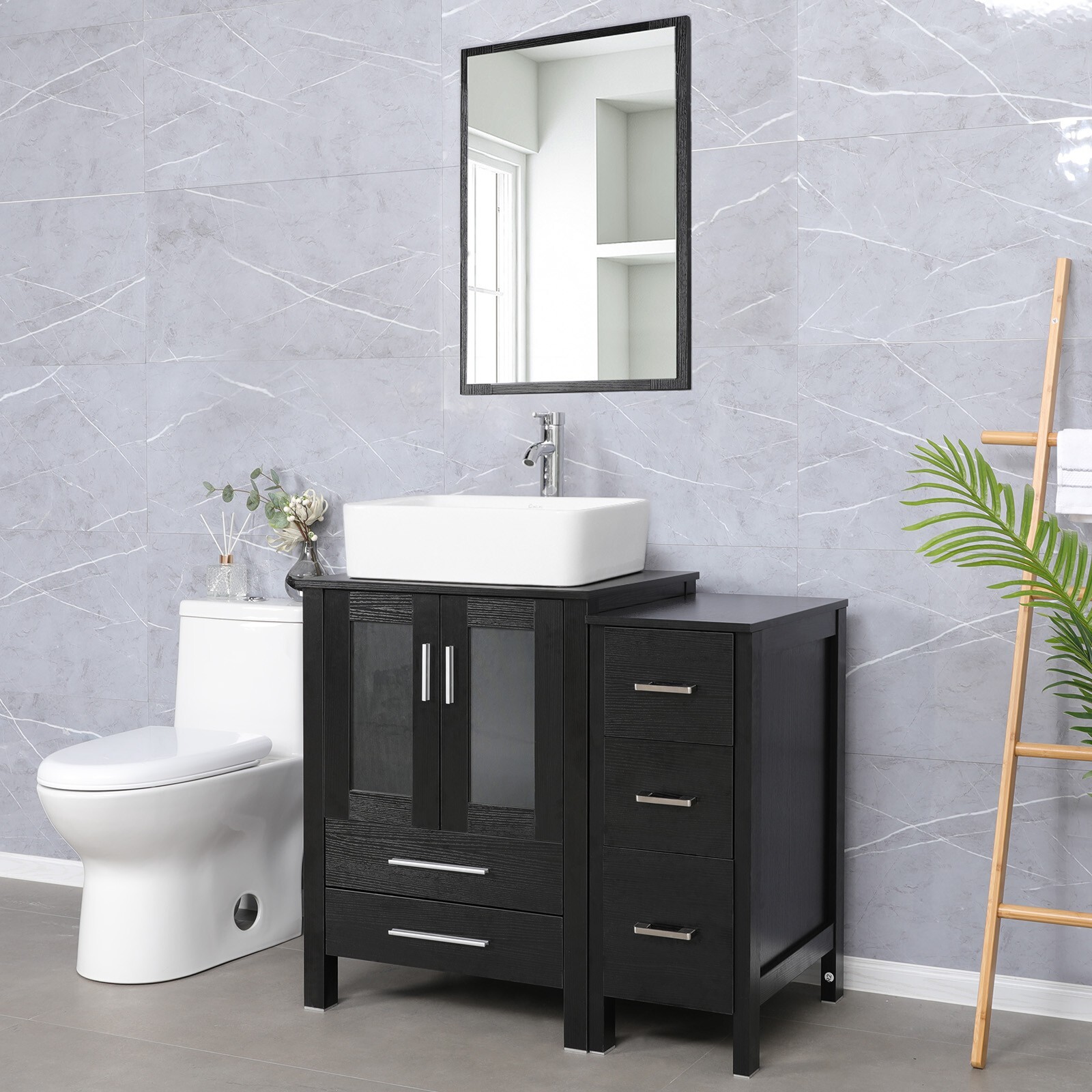 36 inch Bathroom Vanity Set Side Cabinet Ceramic Vessel Sink Combo No Mirror
