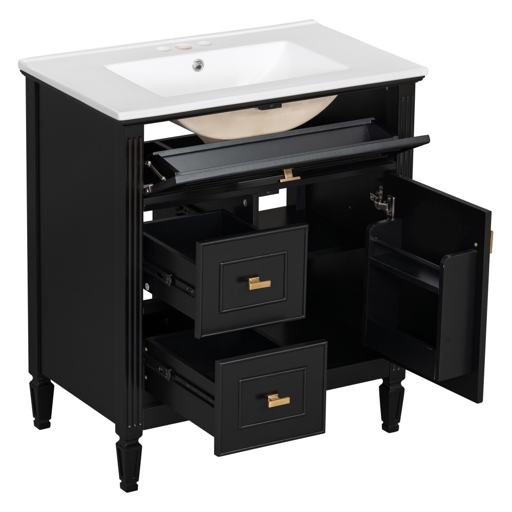 30″ Bathroom Vanity with Sink, Bathroom Vanity Cabinet with One Flip Drawer