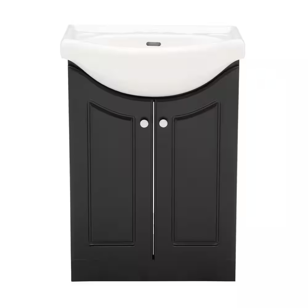 24 In. W Standard Vanity in Satin Black Color with Ceramic Vanity Top in White w