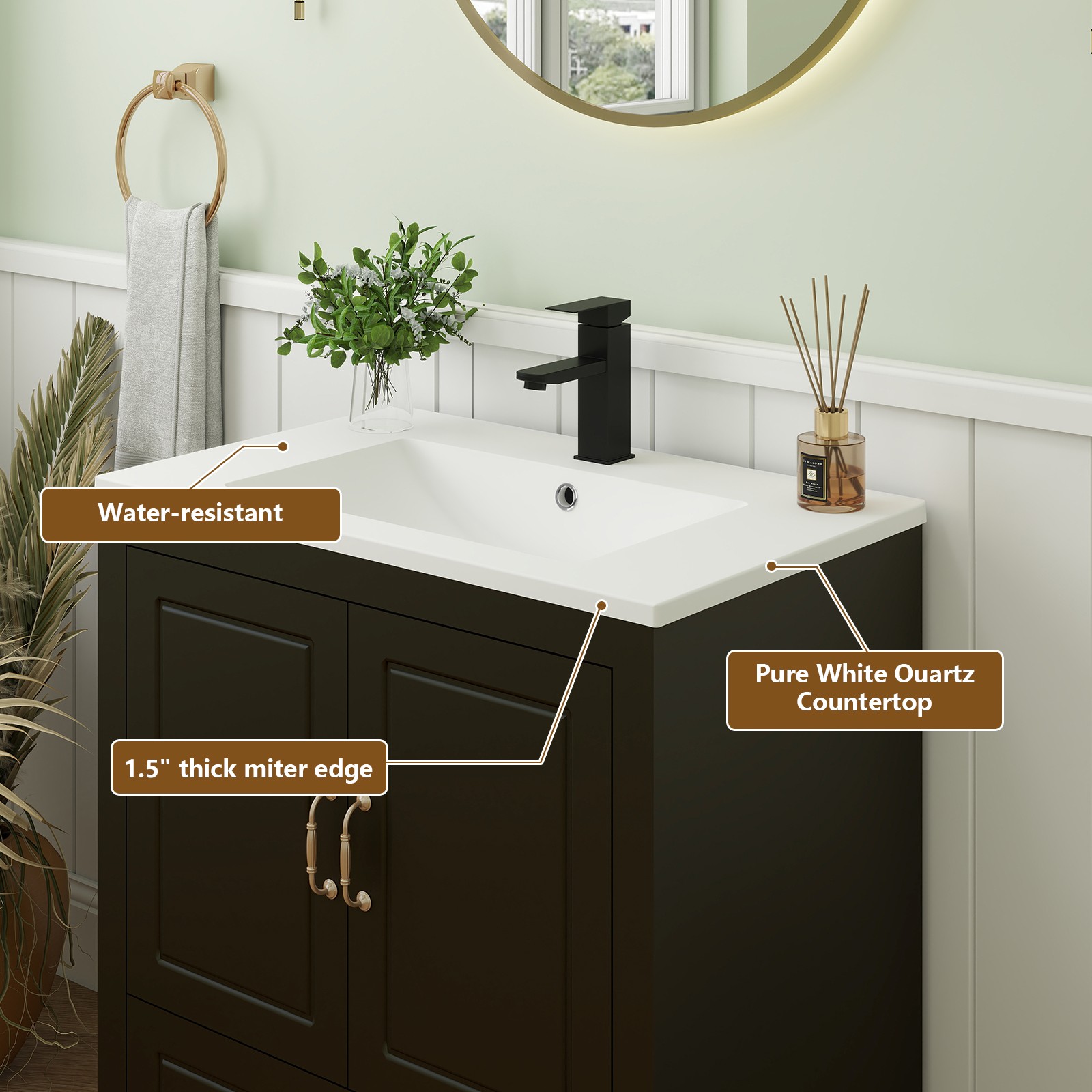 30″ Bathroom Vanity with Ceramic Sink Soft-Close 2 Doors 1 Drawer Faucet Modern