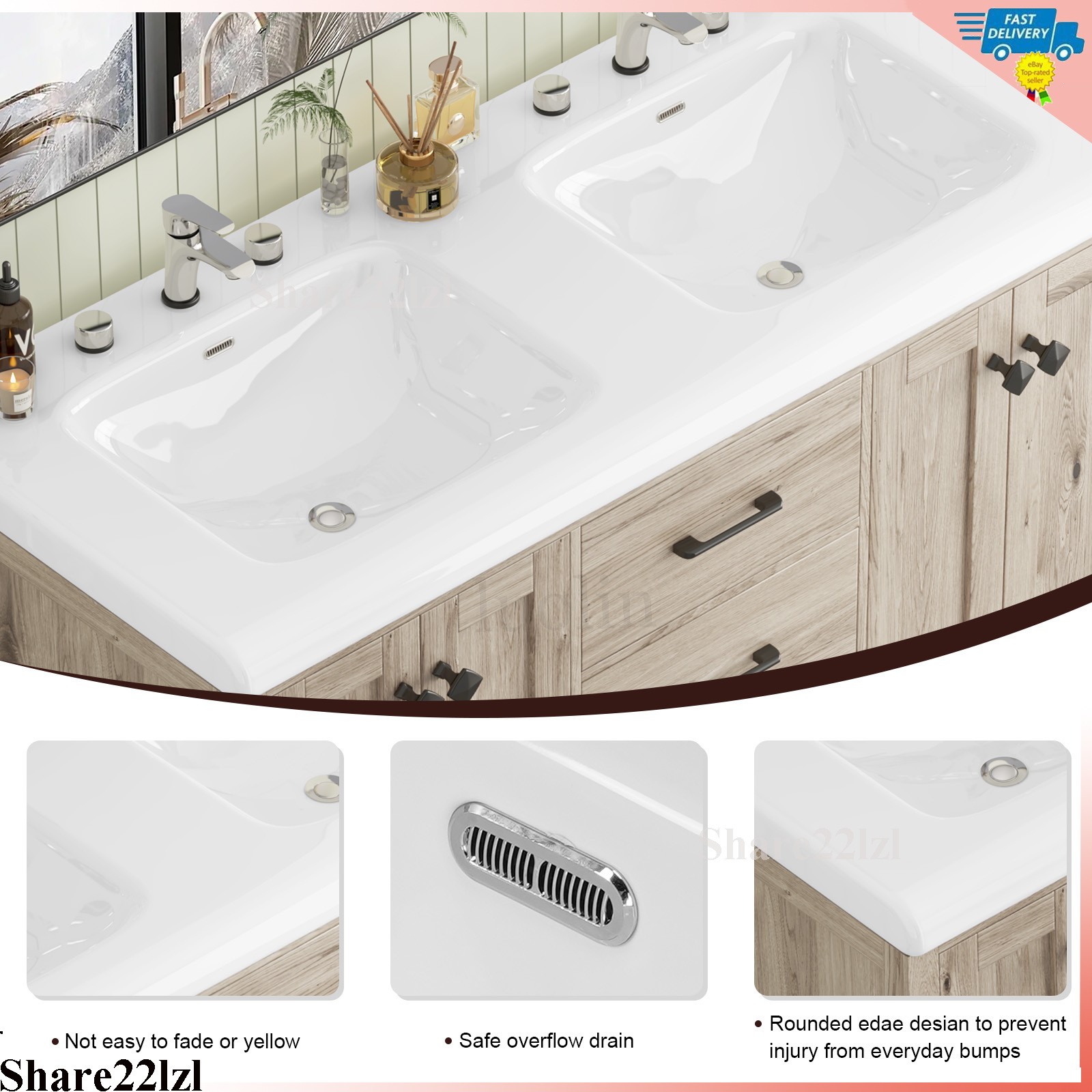 Wooden Bathroom Vanity with Sink Modern Storage Cabinet with Ceramic Countertop