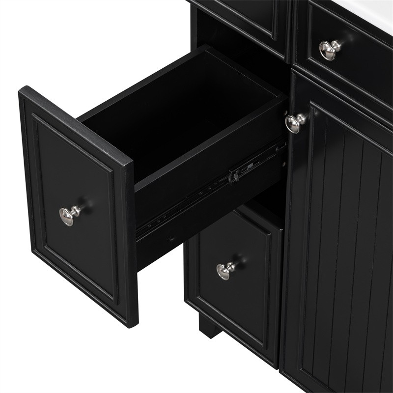 24″ Black Bathroom Vanity Cabinet with Ceramic Sink,2 Drawers,1 Soft-Close Door