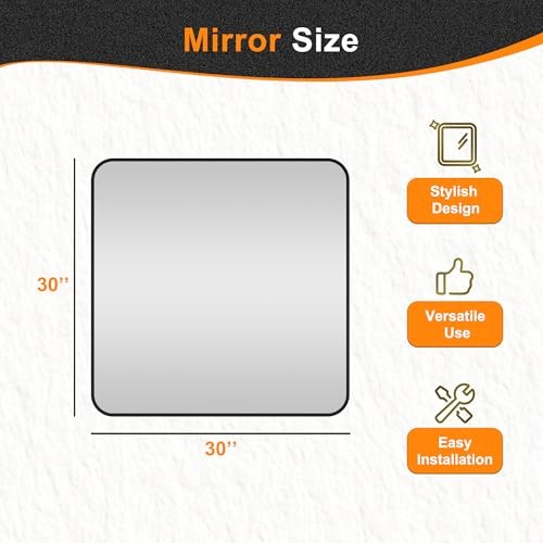 Bathroom Vanity Mirror, Black Framed Bathroom Mirror 30″L x 30″W Rect Black