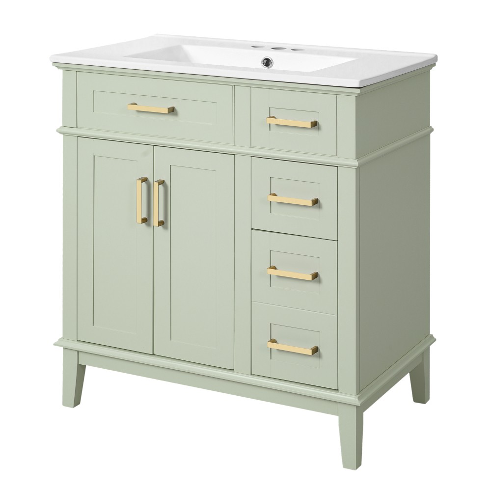 30″Bathroom Vanity with Ceramic Sink Modern Storage CabinetwithSoft-Close Doors
