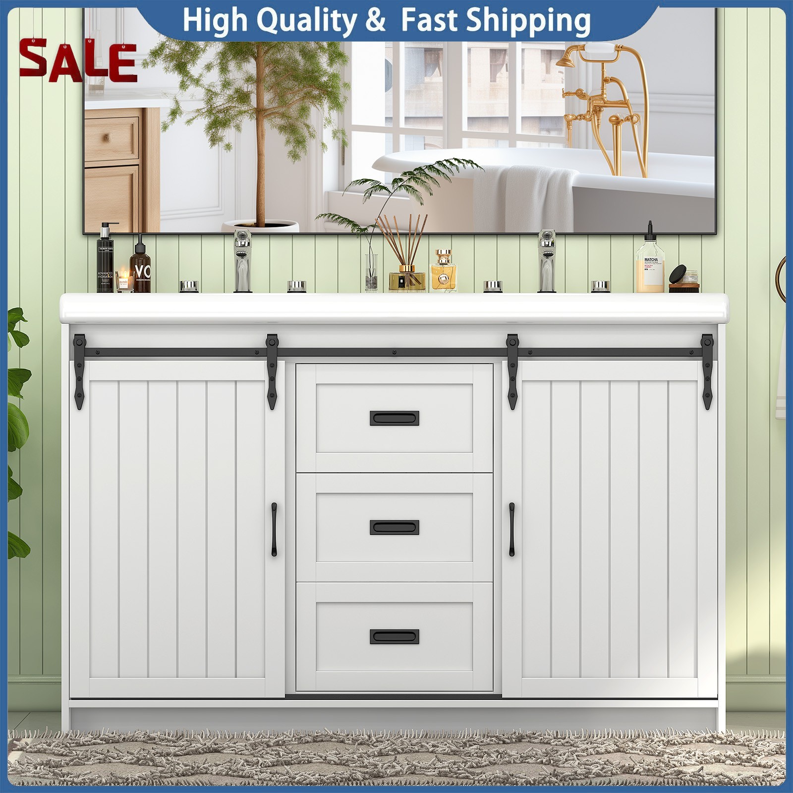 47″ Bathroom Vanity Cabinet with Double Sink Freestanding Storage Cabinet