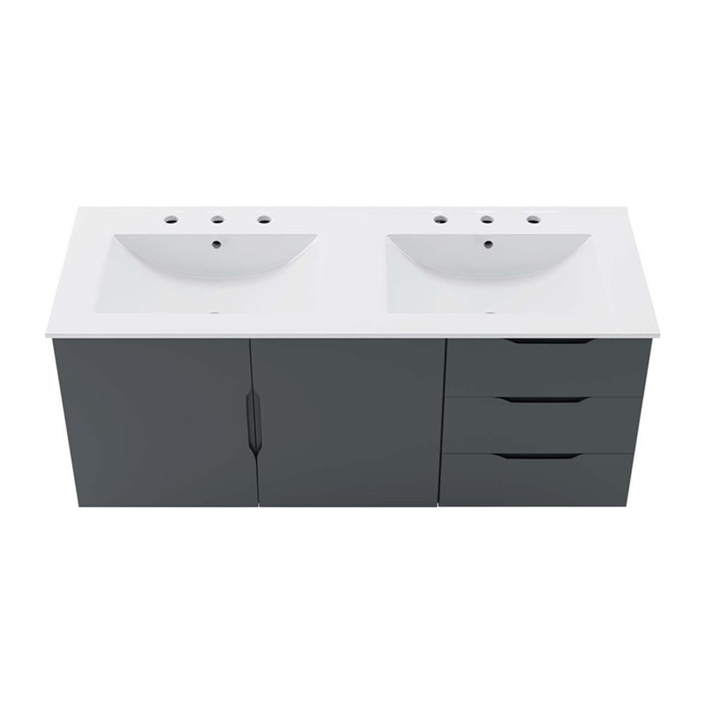 Pemberly Row Modern Wood/Ceramic Double Sink Bathroom Vanity in Gray