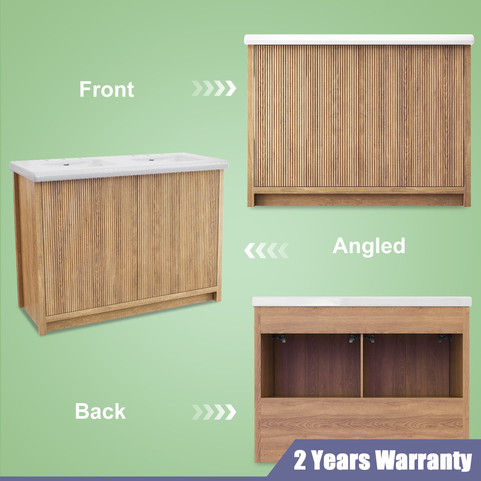 47″ Large Bathroom Vanity Double Ceramic Sink Freestanding Cabinet Storage