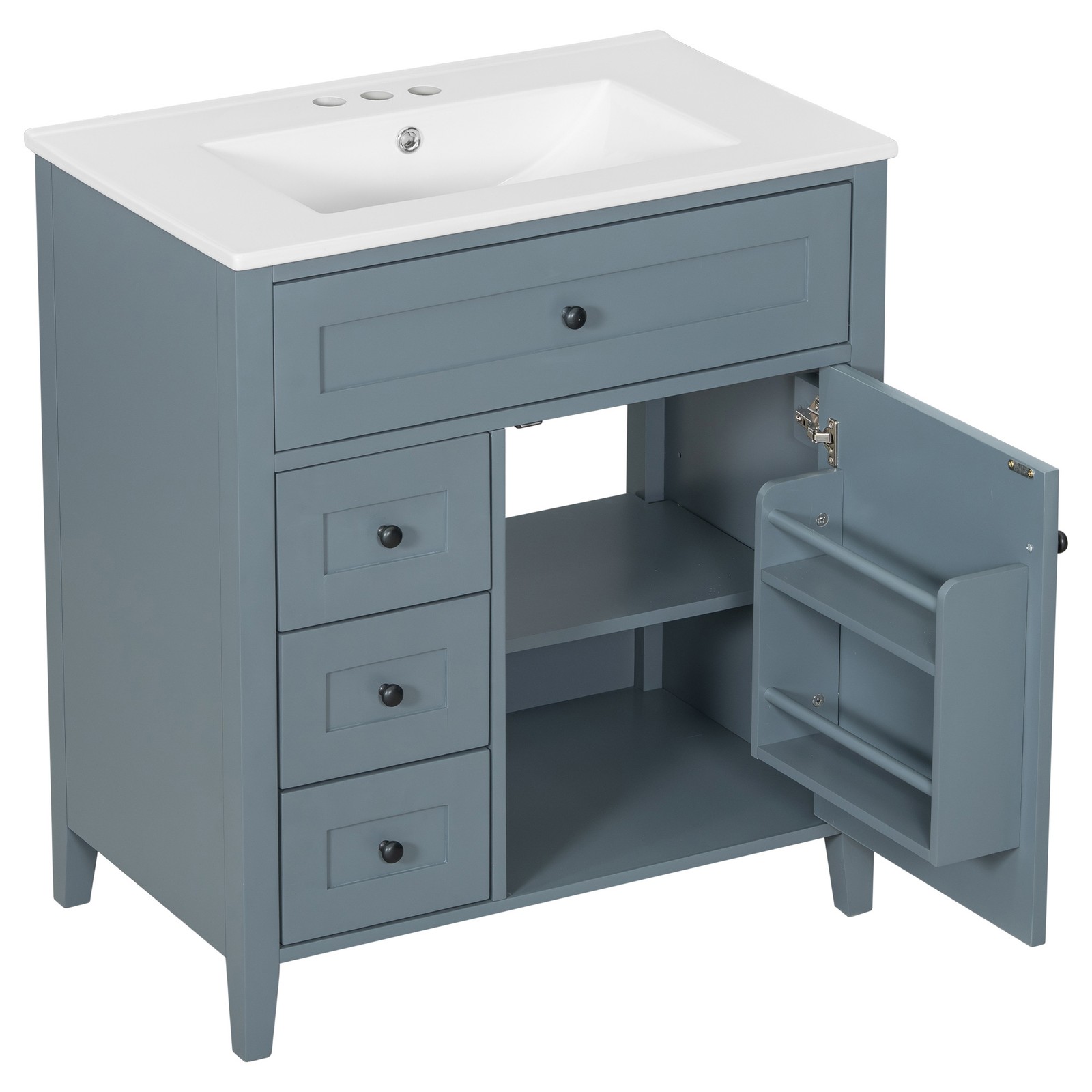 30″ Blue Gray Bathroom Vanity with Sink, 3 Drawers & Cabinet