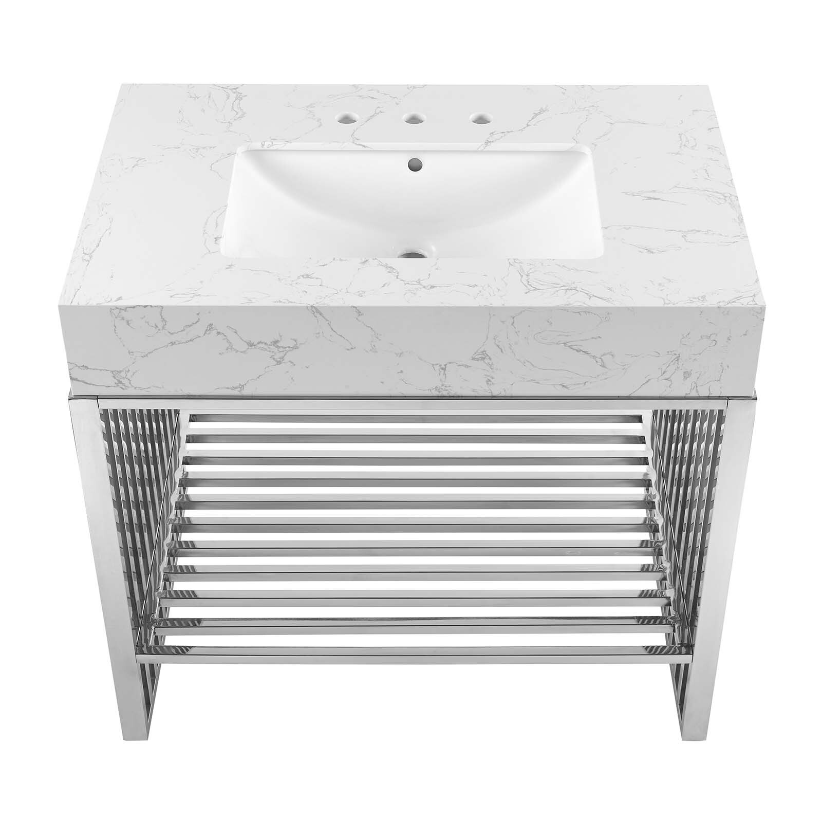 Modway Gridiron 36″ Bathroom Vanity in White Silver