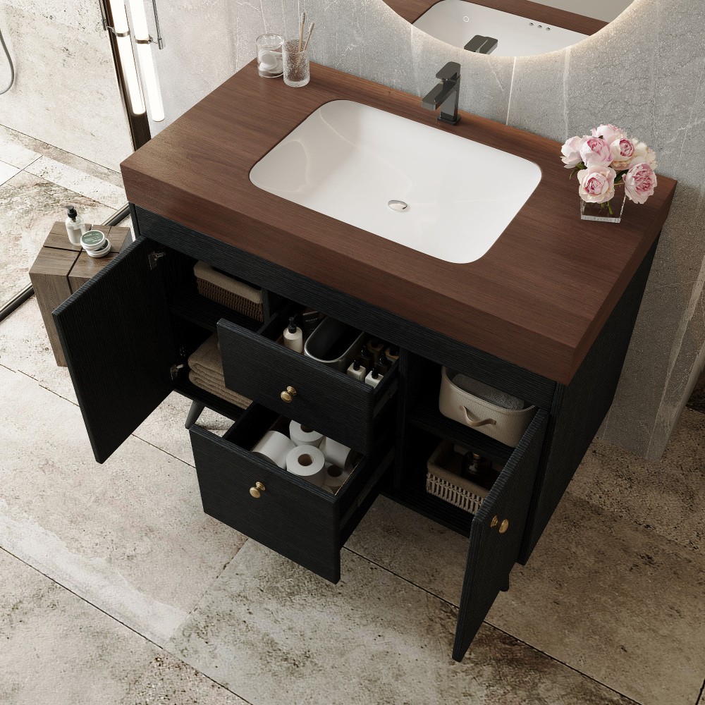 36″ Modern Bathroom Vanity w/ Sintered Stone Top, Ceramic Sink & Smart Storage