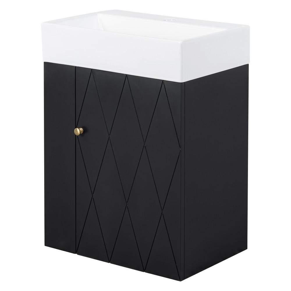 20 Inch Bathroom Vanity with Ceramic Sink, Diamond Pattern Door Design