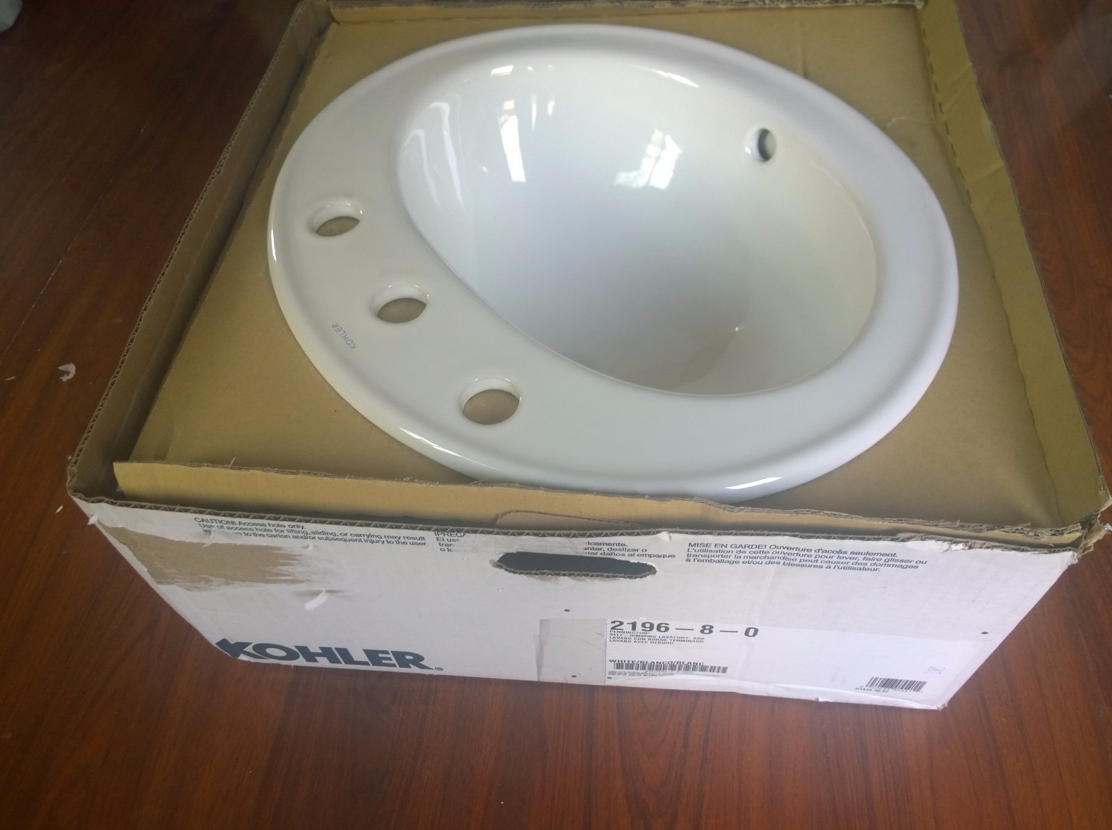 NIB Nice Kohler Pennington 2196-8-0 White 8″-Center Holes VANITY SINK