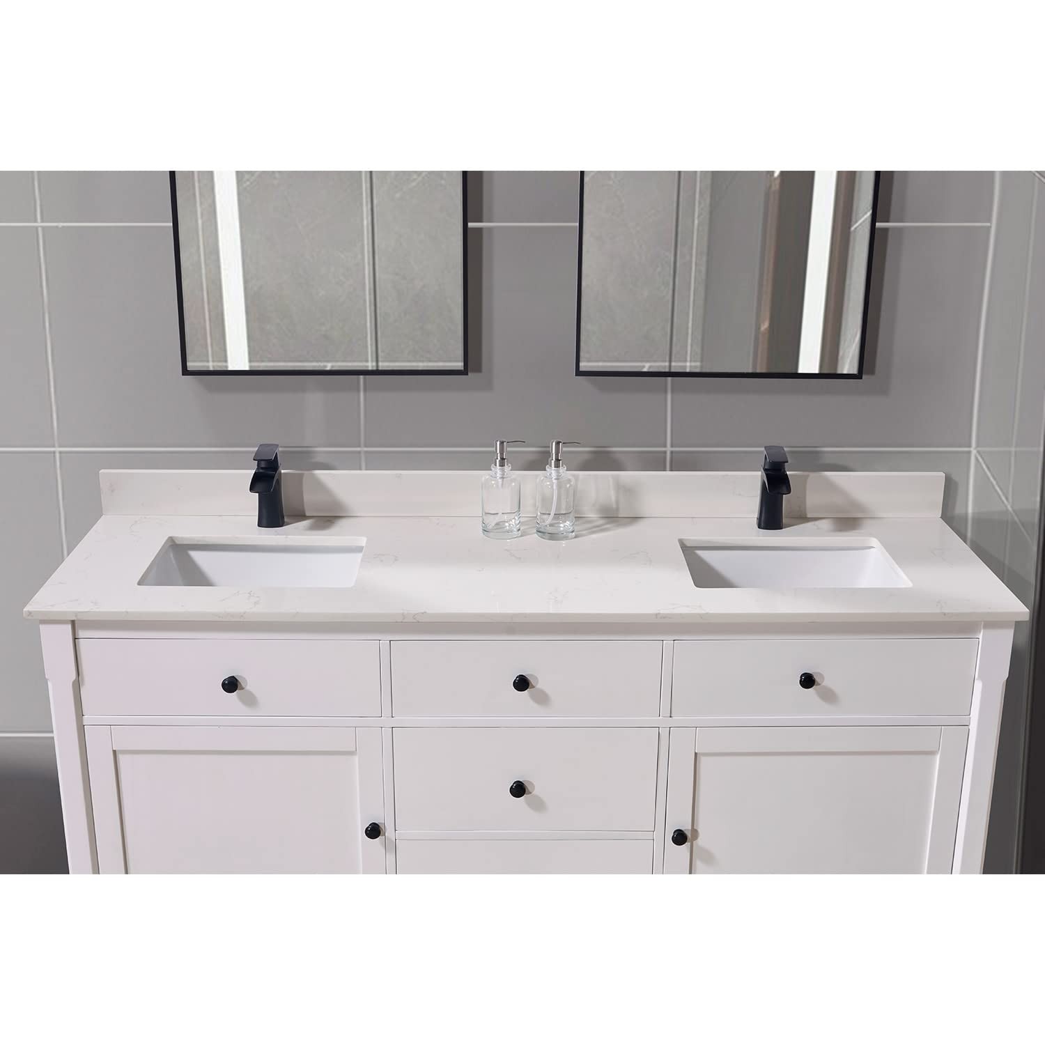 Pemberly Row Modern 73″ Composite Stone Double Vanity Top White