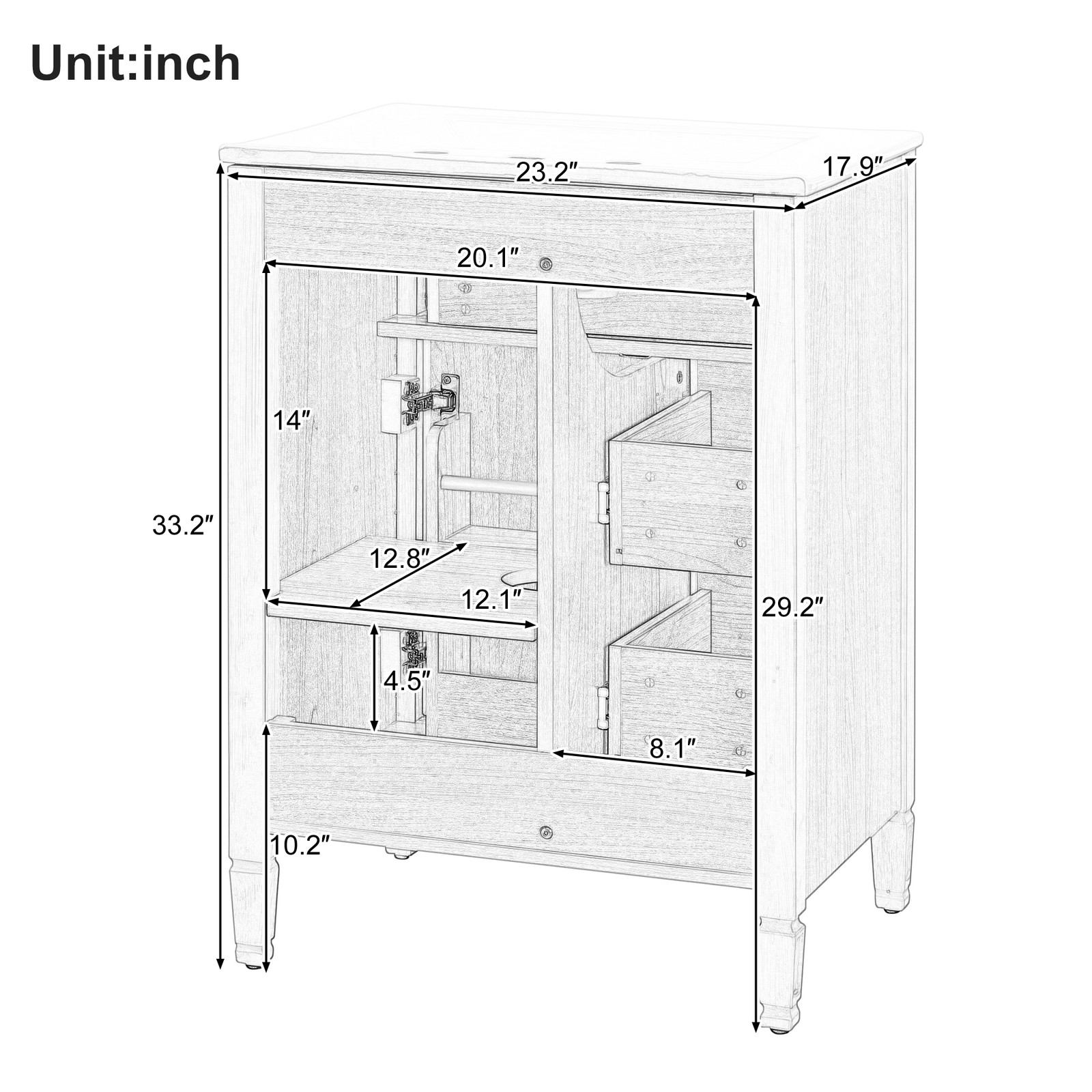 24″ Bathroom Vanity with Sink, Solid Wood & MDF Cabinet, Green