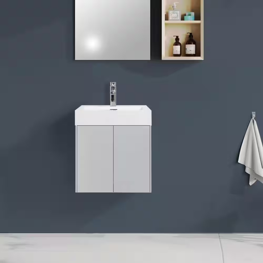 24 In. Drop-In Rectangular Bathroom Sink in White Solid Surface Vanity Top