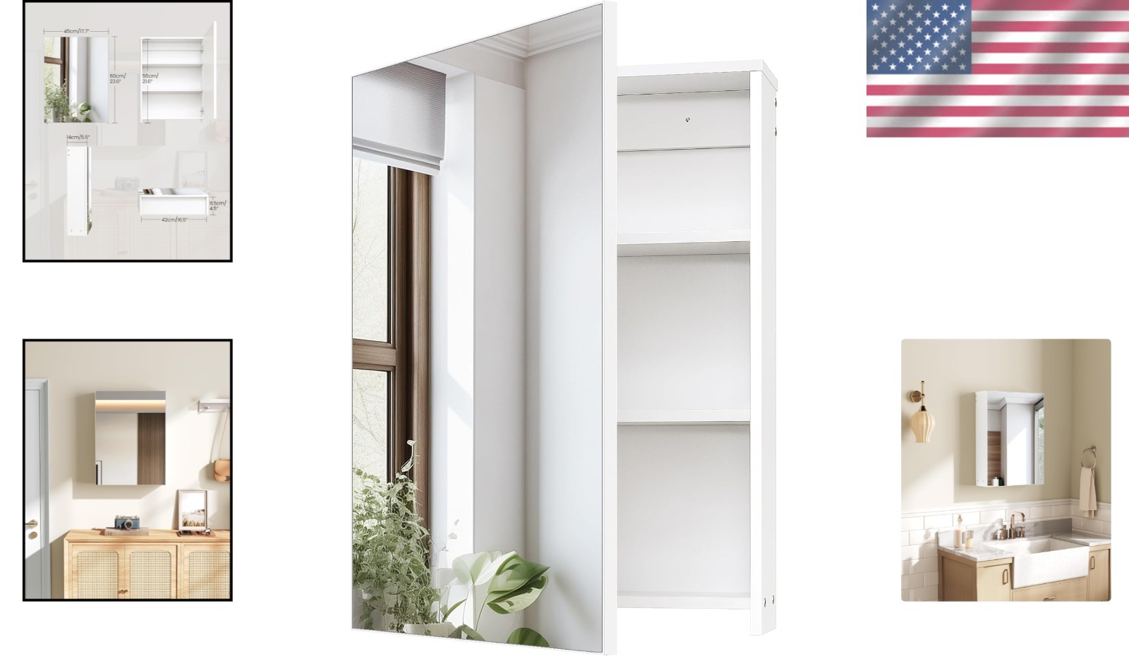 Wall-Mounted Bathroom Vanity with Mirror Medicine Cabinet Storage White