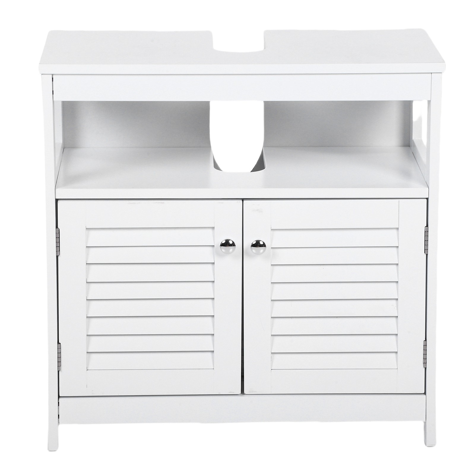 Bathroom Under Sink Storage Cabinet With 2 Doors Open Shelf White Furniture