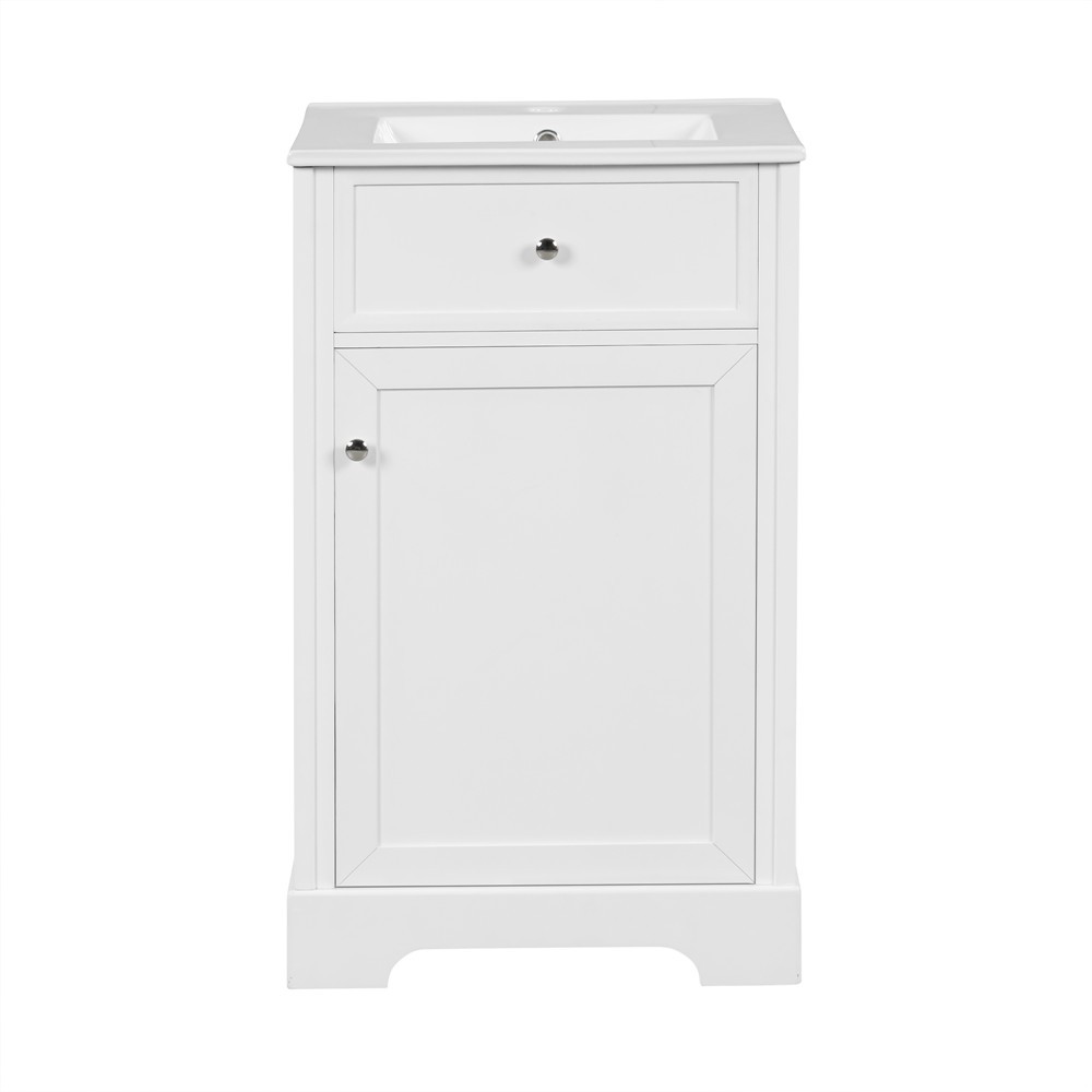 20″ Bathroom Vanity w/Ceramic Sink, Freestanding Vanity Door Cabinet, Shelves