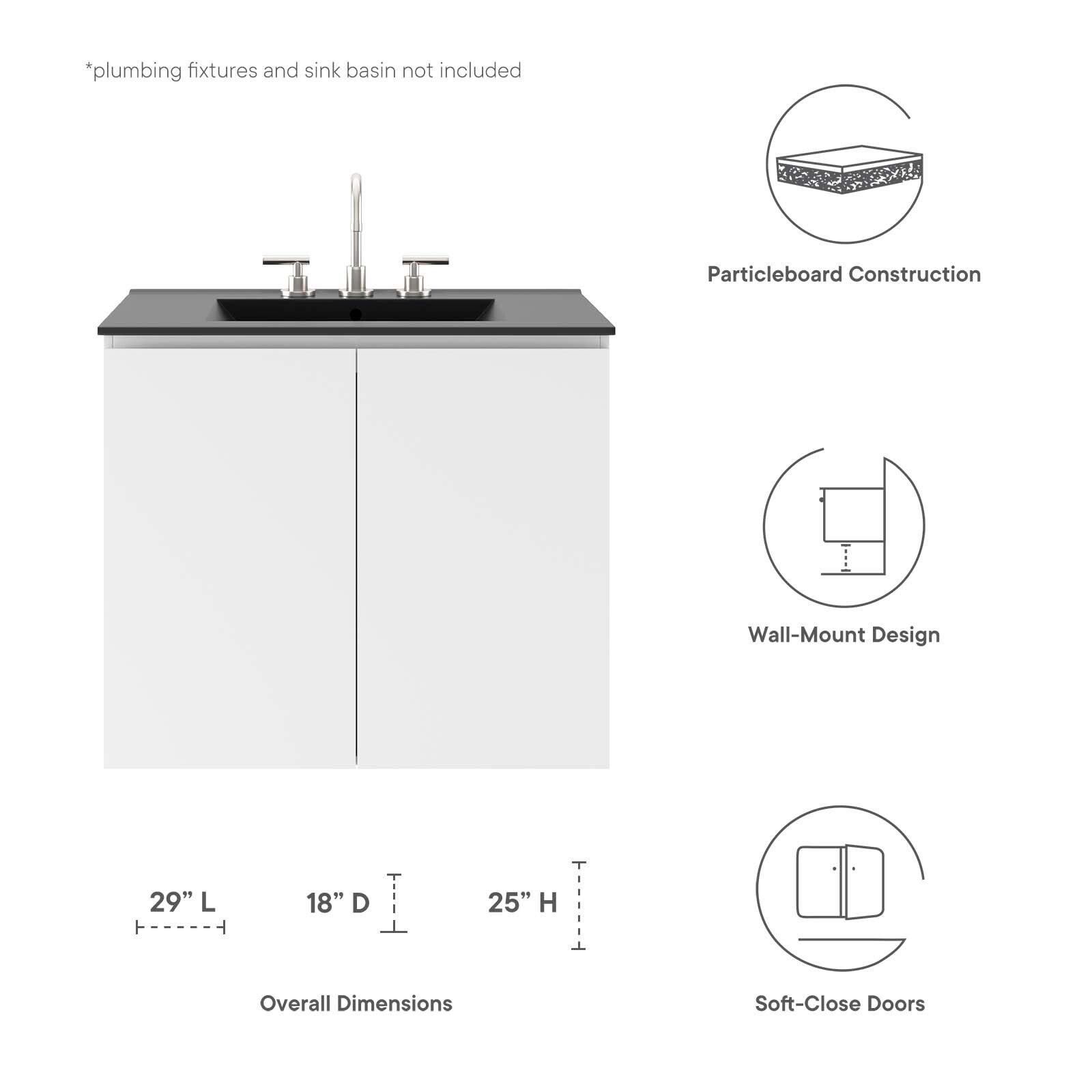 Modway Vitality 30″ Wall-Mount Bathroom Vanity in White