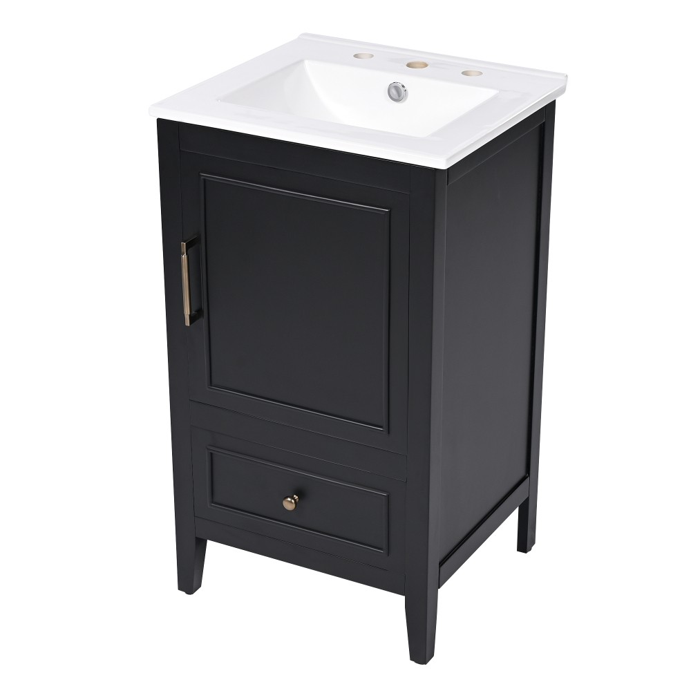 20″ Black Bathroom Vanity with Ceramic Sink Solid Wood MDF Cabinet