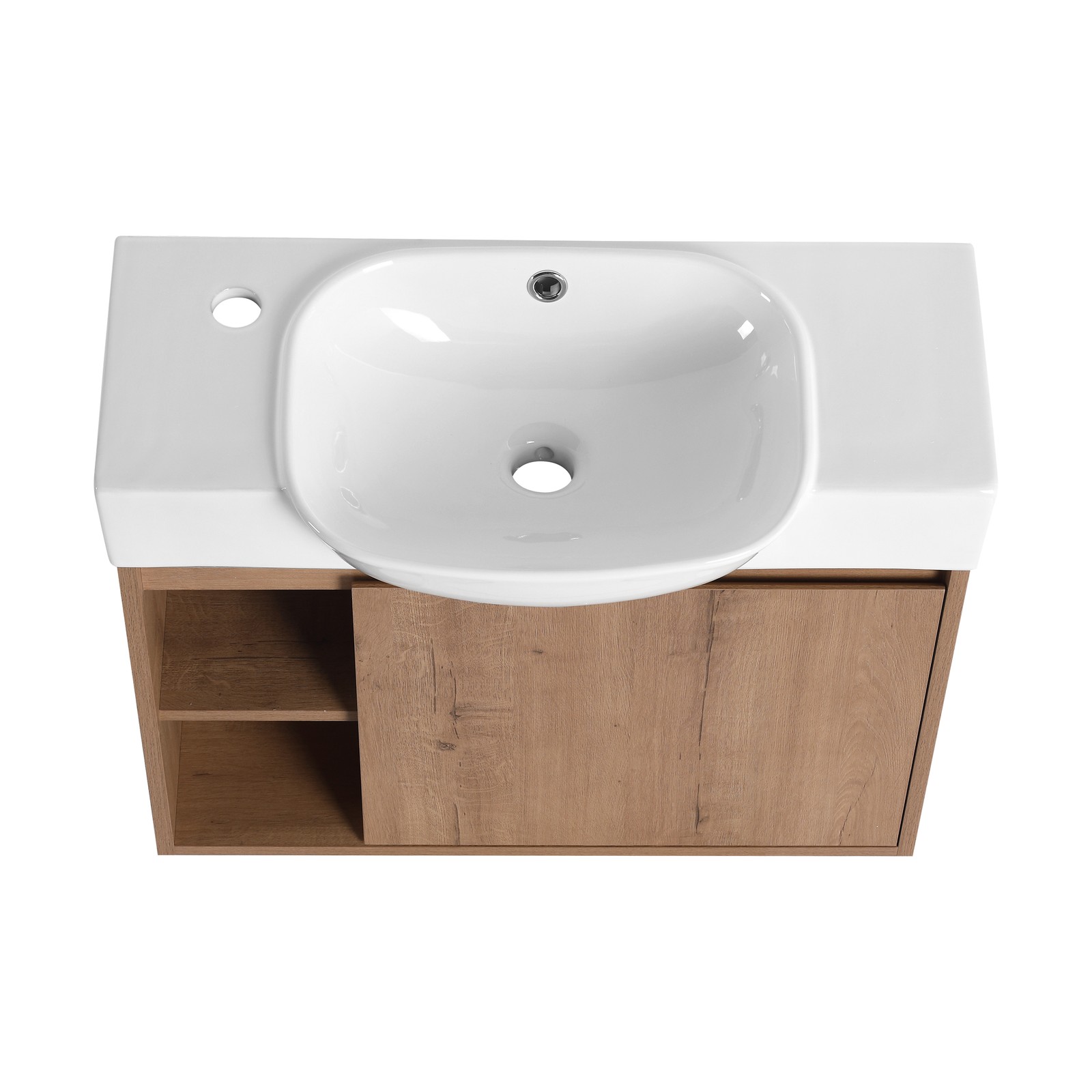 26in Plywood Freestanding Bathroom Vanity W/ Ceramic Sink Basin Door Shelf Oak