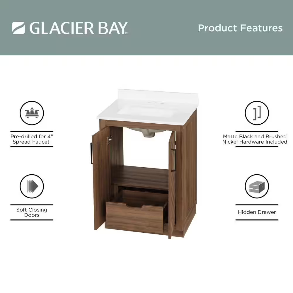 Huckleberry 24 In. Single Sink Freestanding Spiced Walnut Bath Vanity with White