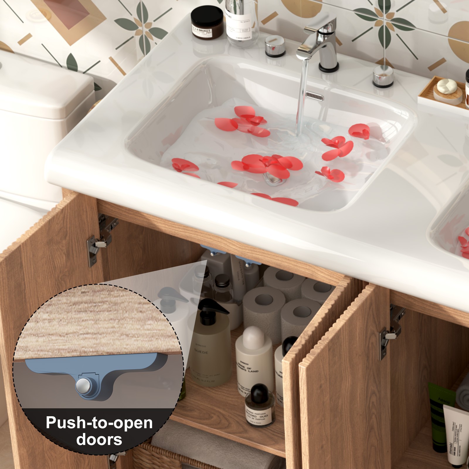 47in Freestanding Double Sink Vanity Cabinet Storage Vanity Bathroom