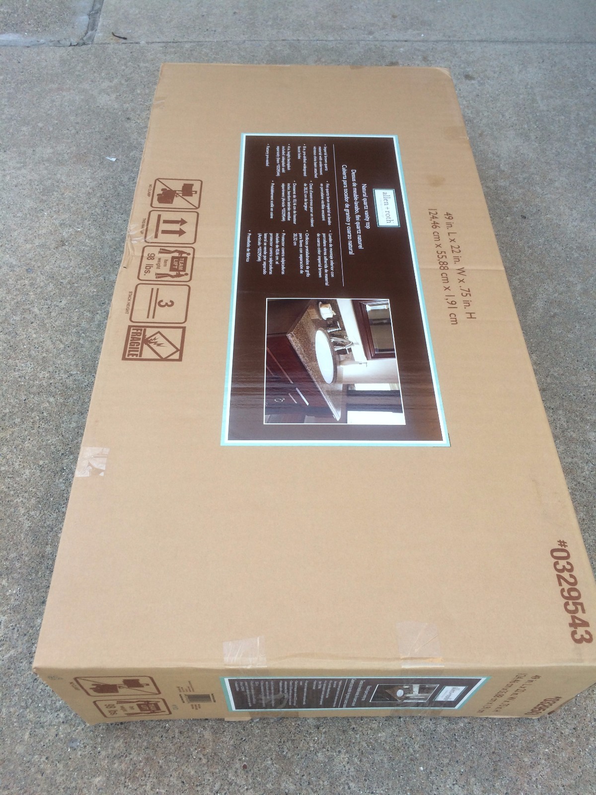 NIB Elegant Bathroom Brown NATURAL QUARTZ VANITY TOP + Ceramic SINK 49″W x 22″H