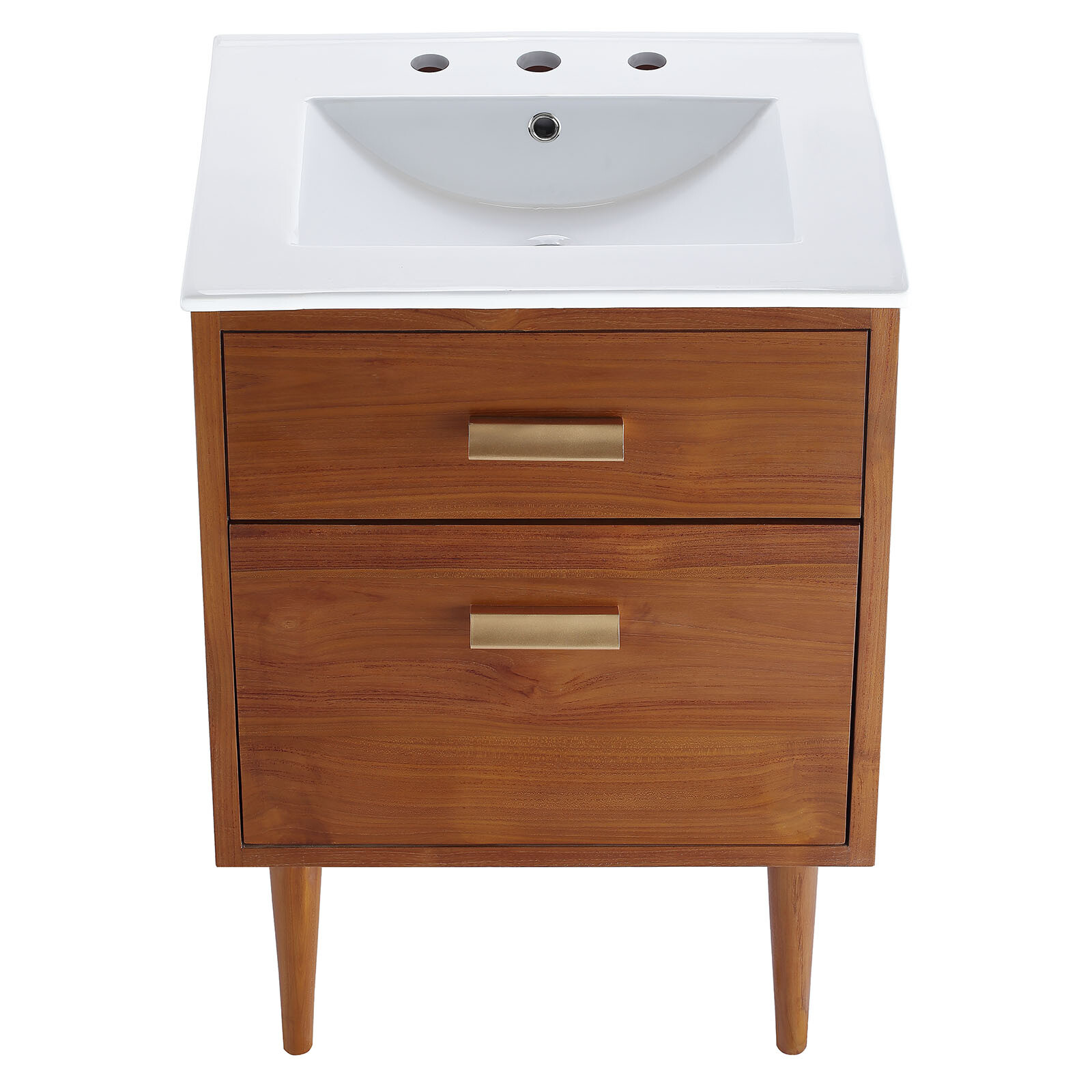 Modway Cassia 24″ Teak Wood Bathroom Vanity in Natural White