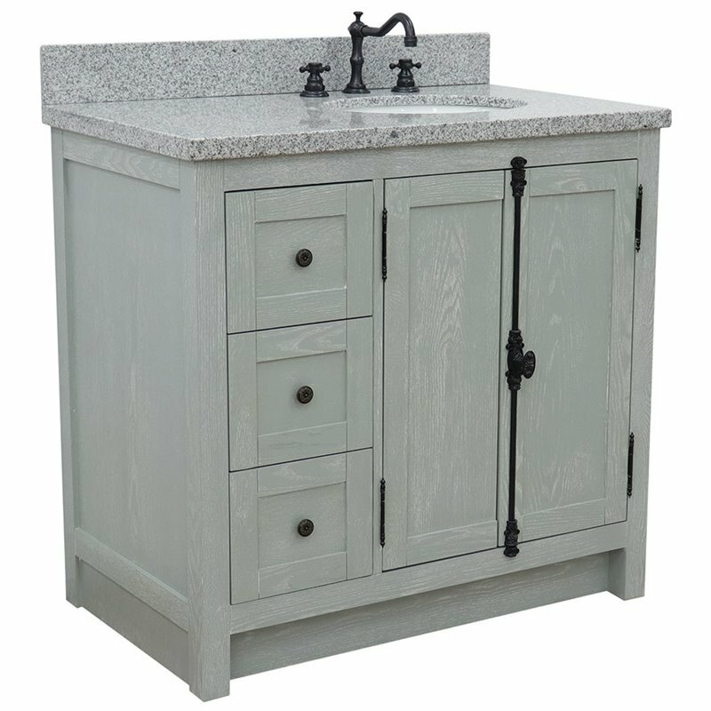 Plantation Solid Wood Vanity with Right Oval Sink in Gray Ash
