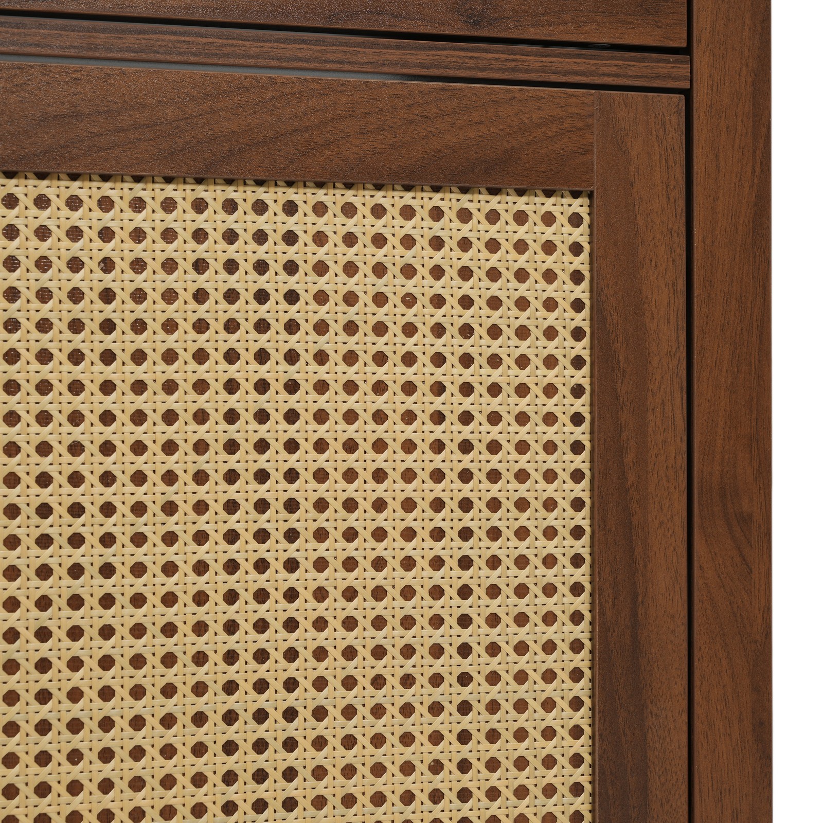 60″ Bathroom Vanity with SMC Sink, Brown, Soft Close Drawers & Rattan Doors