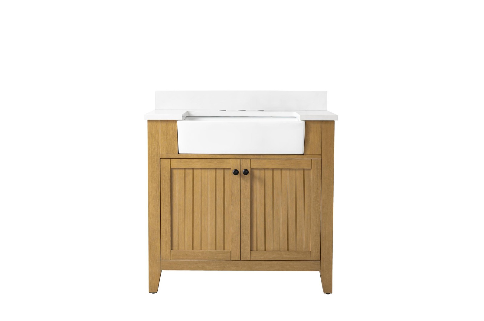 Design Element Burbank 36″ Single Sink Oak Bath Vanity with White Quartz Top