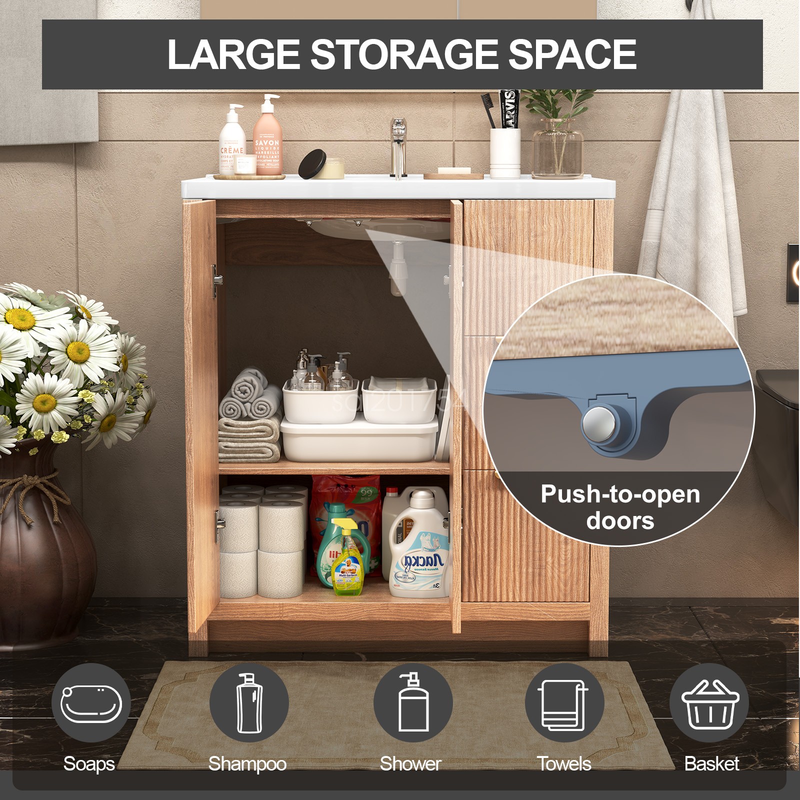 31″ Bathroom Vanity w/ Ceramic Sink Freestanding Storage Cabinet w/ 2 Drawers