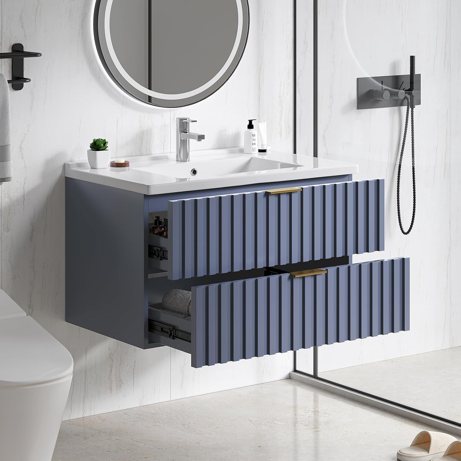 30 Inch Bathroom Vanity with Sink Combo Floating Bathroom Vanity with 2 Fluted