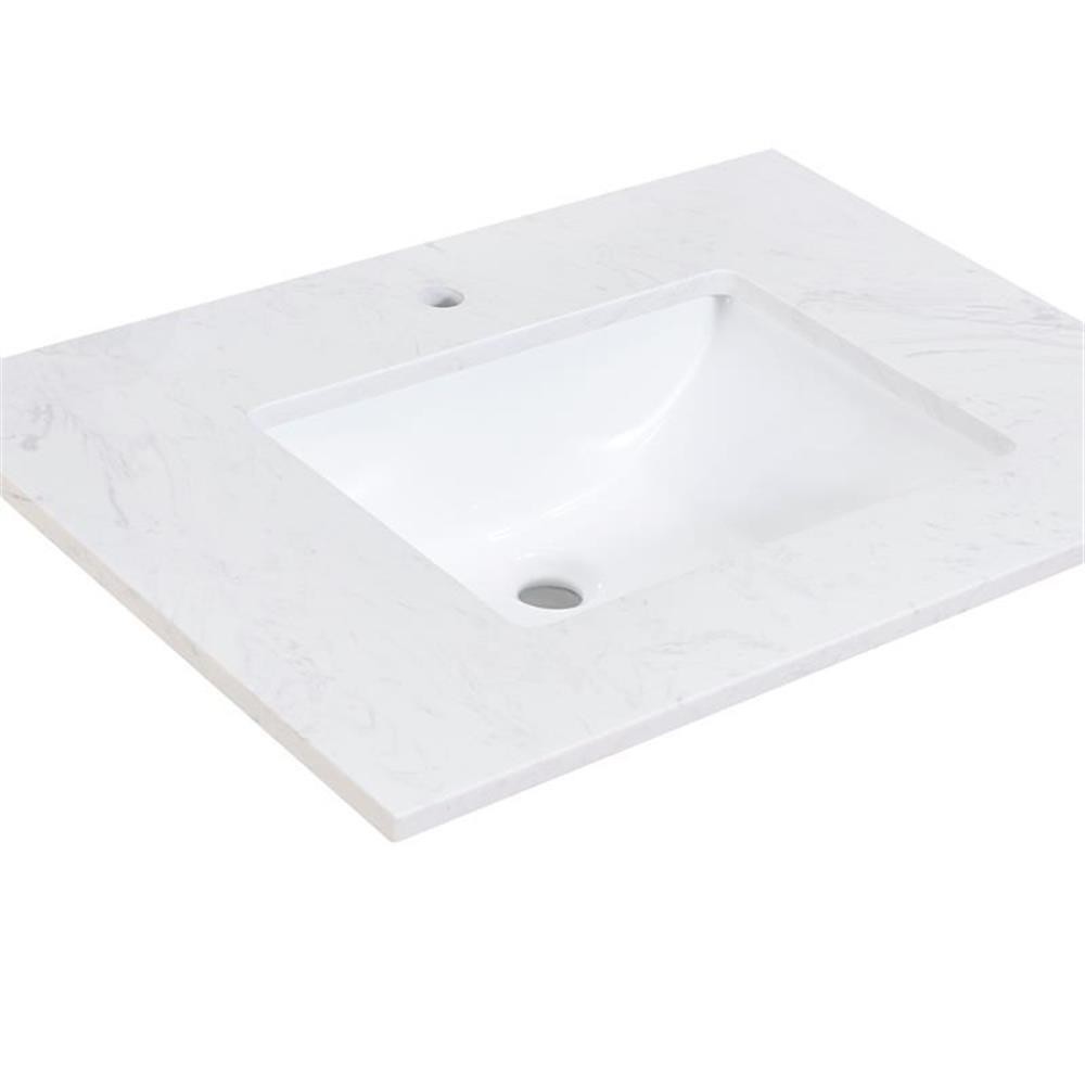 Pemberly Row 37″ Composite Stone Vanity Top in White with White Single Basin