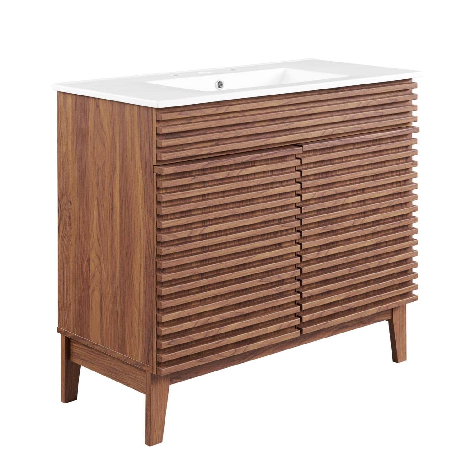 Modway Render 36″ Bathroom Vanity 36 inches Single Sink, Walnut / White Sink
