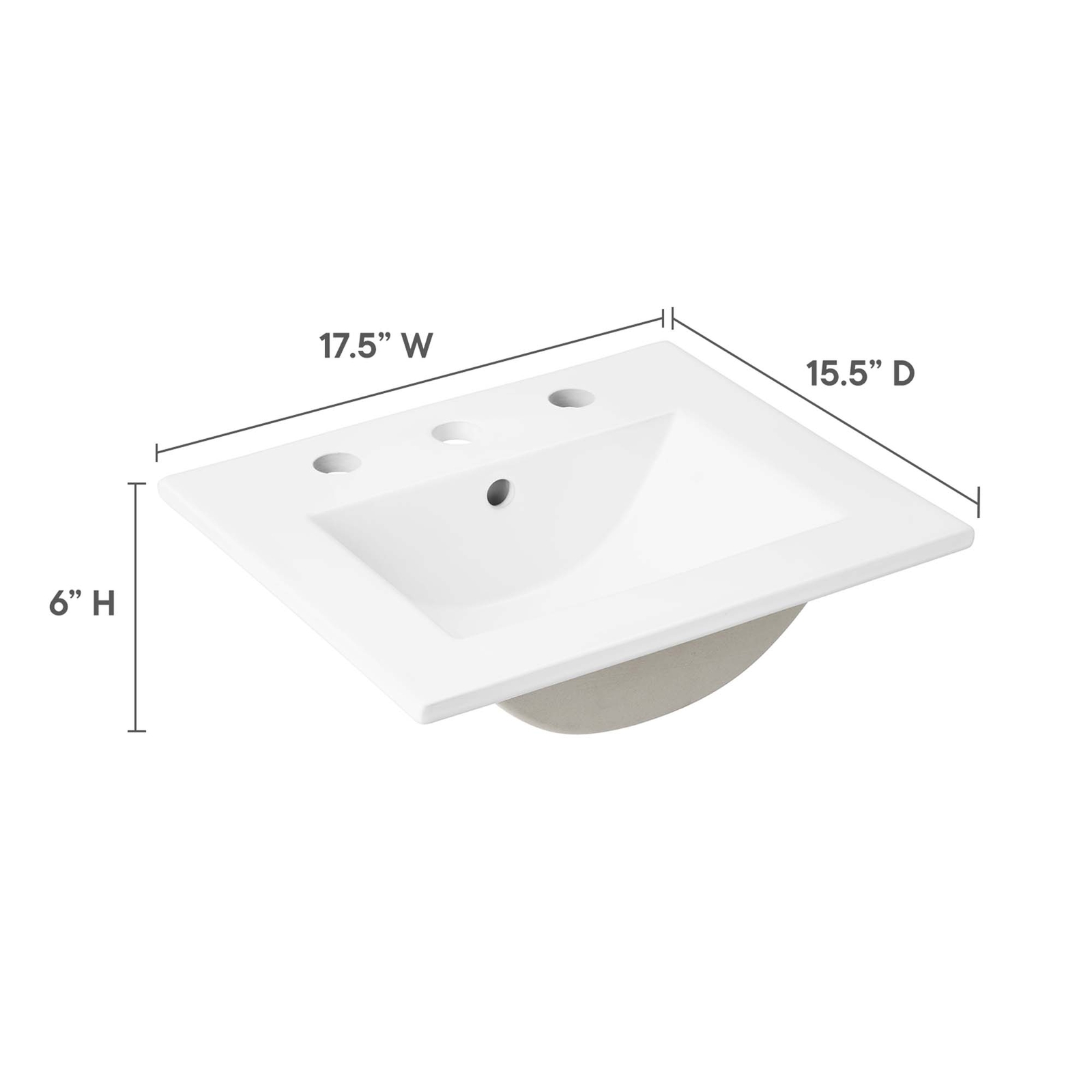 Modway Cayman Modern 18″ Bathroom Sink in White With Rectangular Basin