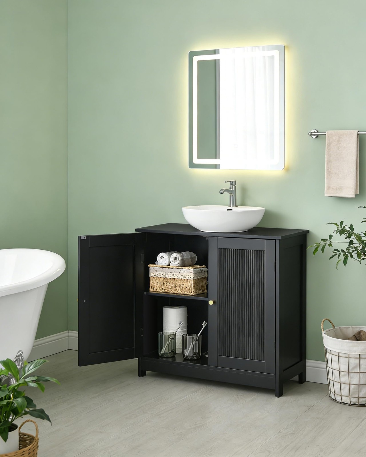 Bathroom Vanity Sink Cabinet, Under Sink Storage Cabinet with 2 Fluted Doors …