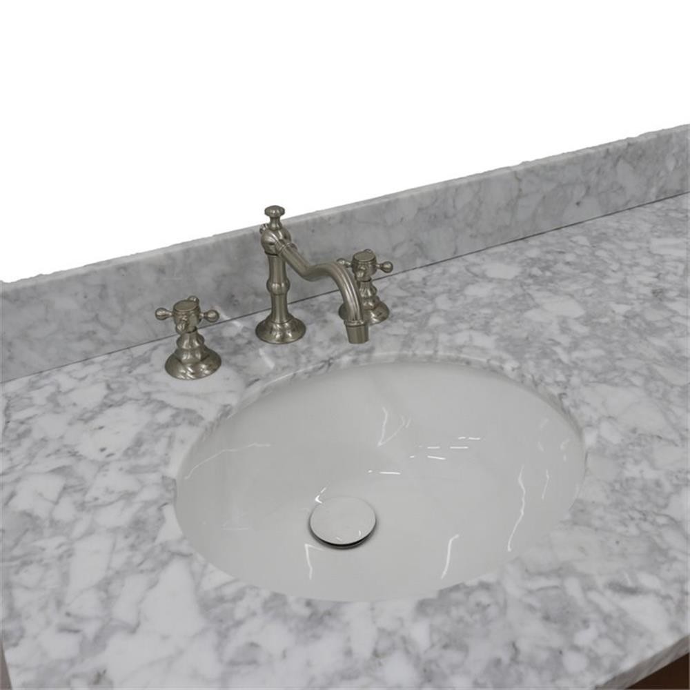 Pemberly Row 61″ Double Oval Sink Solid Wood Vanity in Walnut/White Carrara