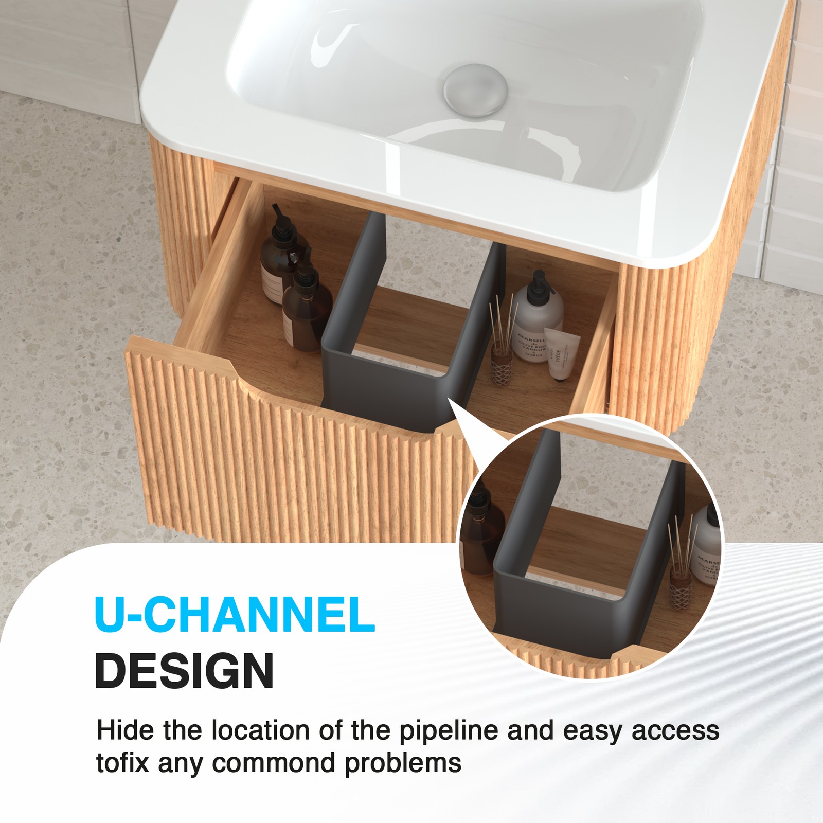24″ Wall-Mounted Floating Bathroom Vanity with Ceramic Basin in Walnut